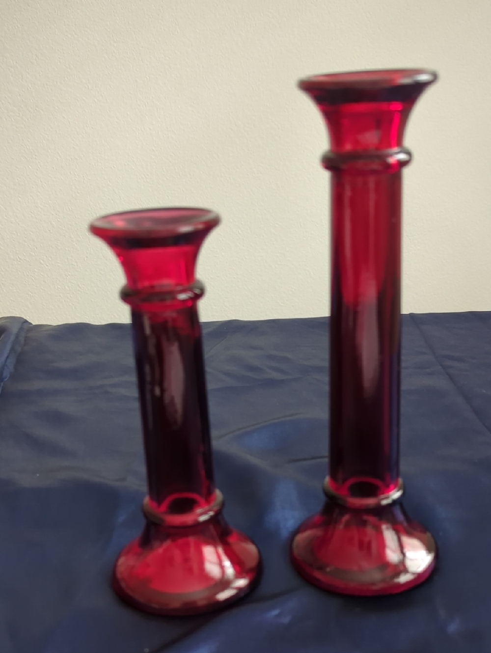 Ruby Red Indiana Glass Candle Holders - Set of 2